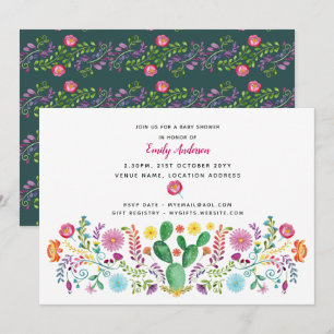 Folk Flowers Baby Shower Invites Watercolor Cacti