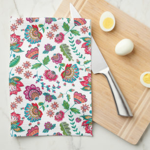 Folk Flowers Floral Pattern   Kitchen Towel