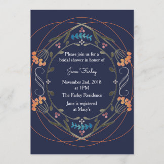 Folk Flowers Invitation w/ Navy