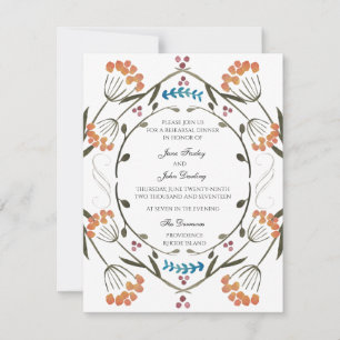 Folk Flowers Invitation with blue detail