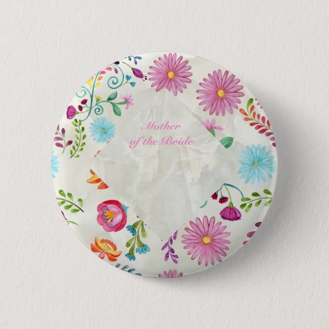 Folk Flowers Mother of Bride Gift- Customisable 6 Cm Round Badge (Front)