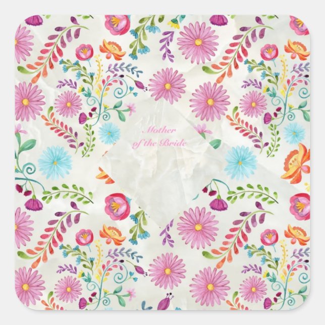 Folk Flowers Mother of Bride Gift- Customisable Square Sticker (Front)