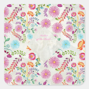 Folk Flowers Mother of Bride Gift- Customisable Square Sticker