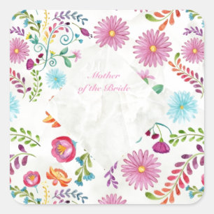 Folk Flowers Mother of Bride Gift- Customisable Square Sticker