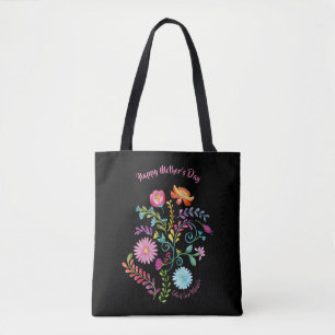 Folk Flowers Mothers Day Tote - Watercolor Named Bag