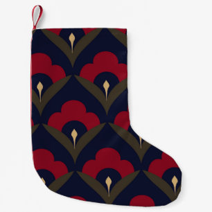 Folk flowers motif Japan wave pattern ditzy floral Small Christmas Stocking