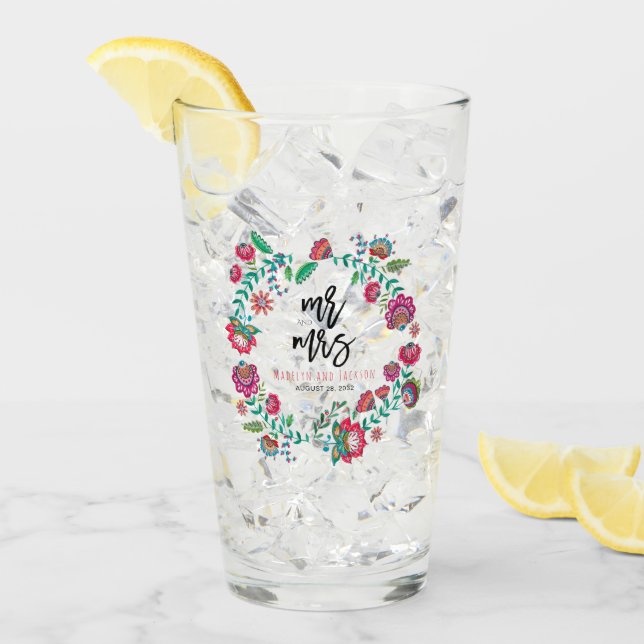 Folk flowers multicolor wedding  glass (Front Ice)