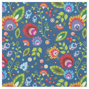 🌺🌹🌷Folk flowers on classic blue fabric