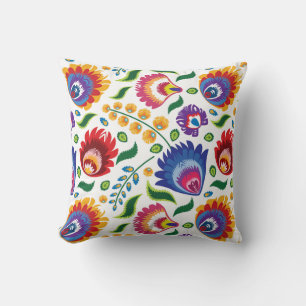 Folk Flowers on white background Cushion