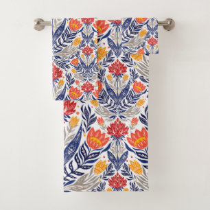 Folk flowers pattern bath towel set
