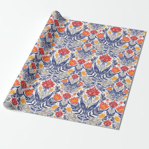 Folk flowers pattern  wrapping paper