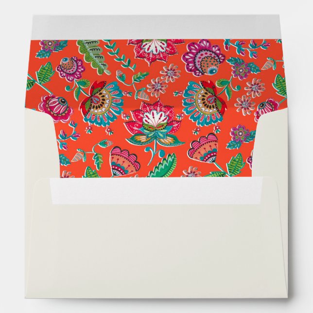 Folk Flowers tangerine wedding floral Envelope (Back (Bottom))