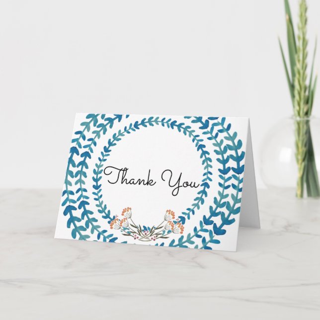 Folk Flowers Thank You Card (Front)