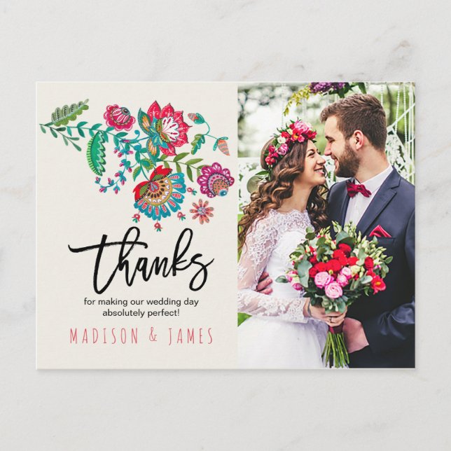 Folk Flowers | Thank You | Photo Postcard (Front)