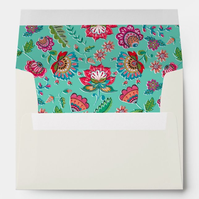 Folk Flowers turquoise wedding floral Envelope (Back (Bottom))