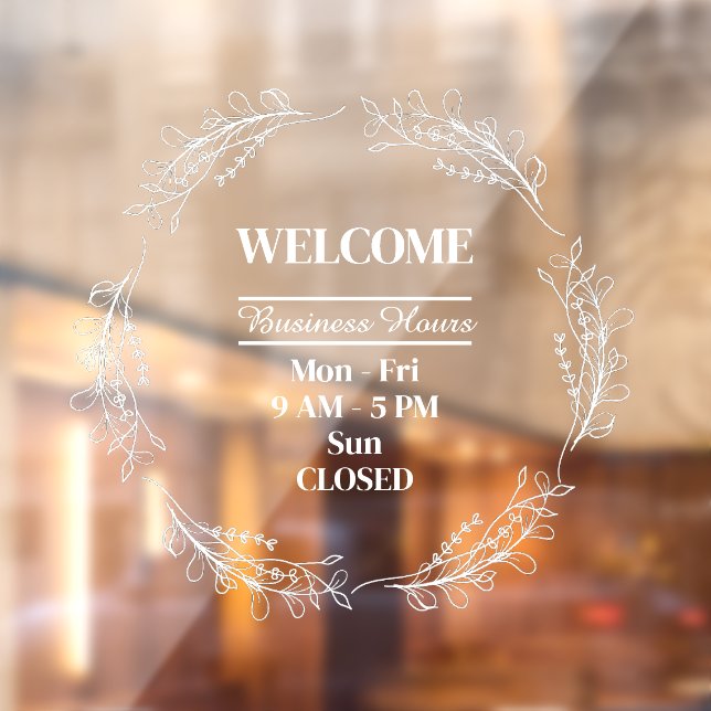 Folk Flowers Wreath Business Shop Opening Hours Window Cling (Sheet 2)