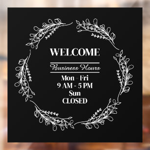 Folk Flowers Wreath Business Shop Opening Hours Window Cling