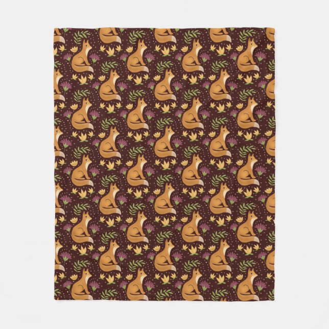 Folk Foxes Spiral Fleece Blanket (Front)