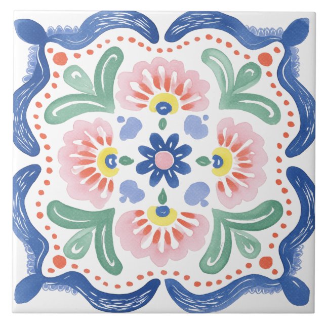 Folk Garden Watercolor Tile (Front)