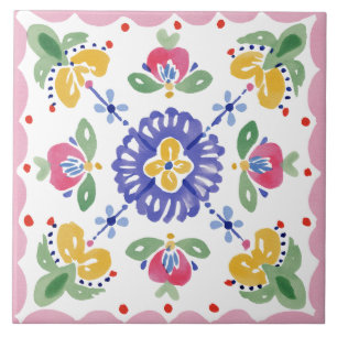 Folk Garden Watercolor Tile