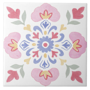 Folk Garden Watercolor Tile