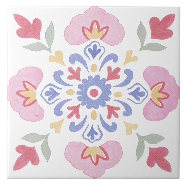 Folk Garden Watercolor Tile (Front)