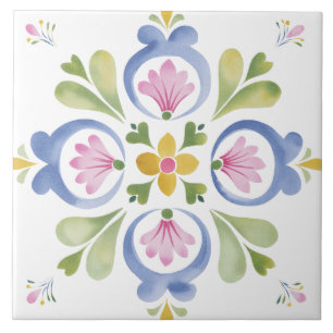 Folk Garden Watercolor Tile