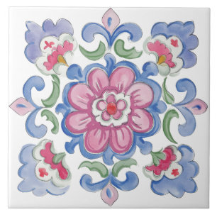 Folk Garden Watercolor Tile
