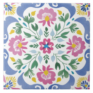 Folk Garden Watercolor Tile