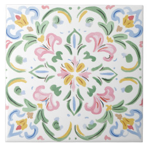 Folk Garden Watercolor Tile