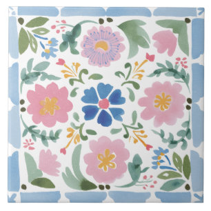 Folk Garden Watercolor Tile