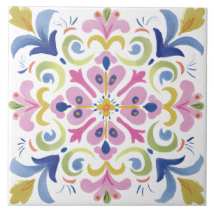 Folk Garden Watercolor Tile