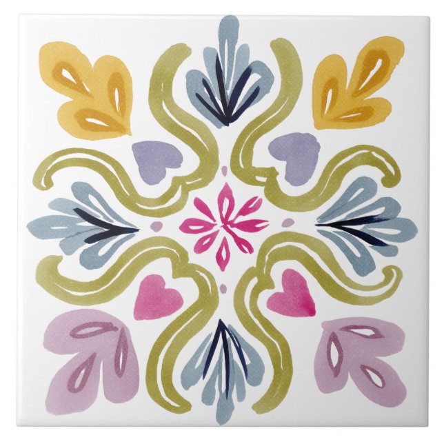 Folk Garden Watercolor Tile (Front)