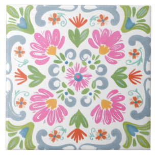 Folk Garden Watercolor Tile