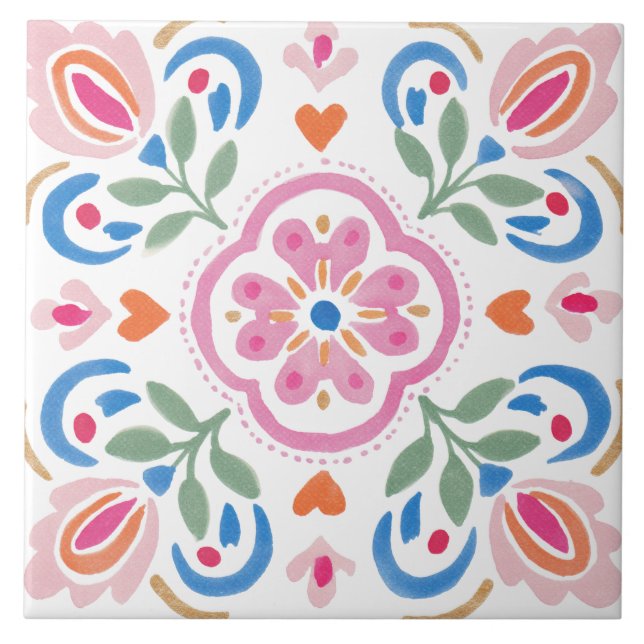 Folk Garden Watercolor Tile (Front)