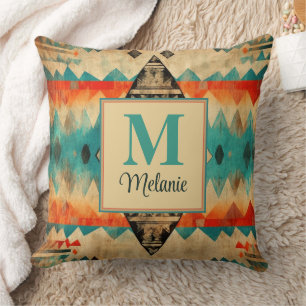 Folk Grunge Pattern Personalised Throw Pillow