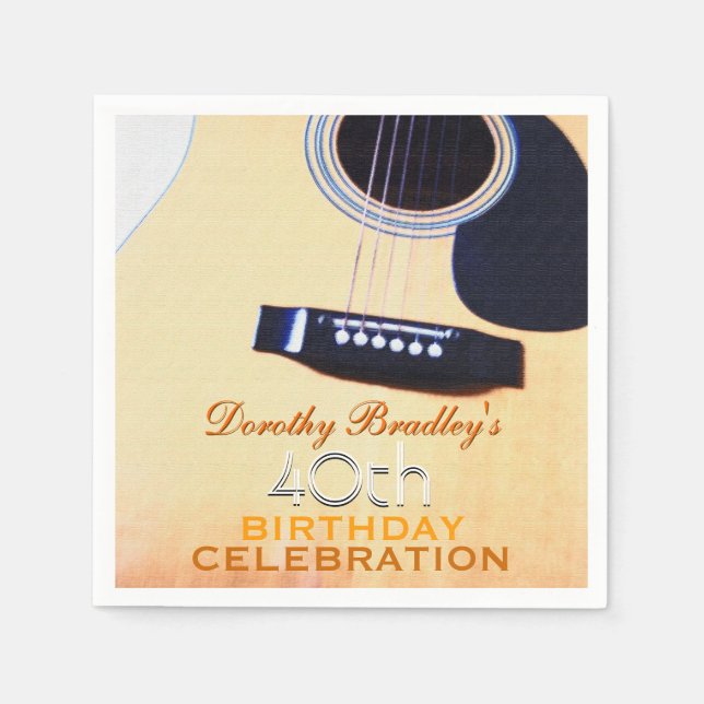 Folk Guitar 40th Birthday Celebration Paper Napkin (Front)