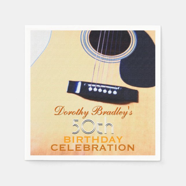 Folk Guitar 50th Birthday Celebration Paper Napkin (Front)