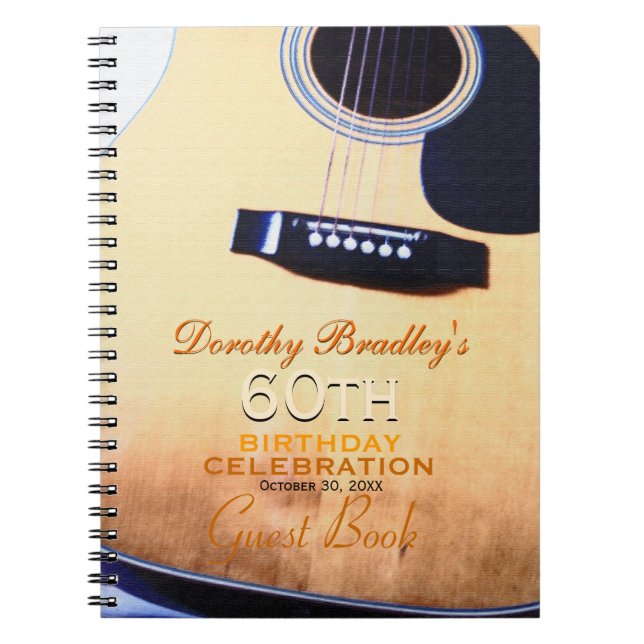 Folk Guitar 60th Birthday Personalised Guest Book (Front)