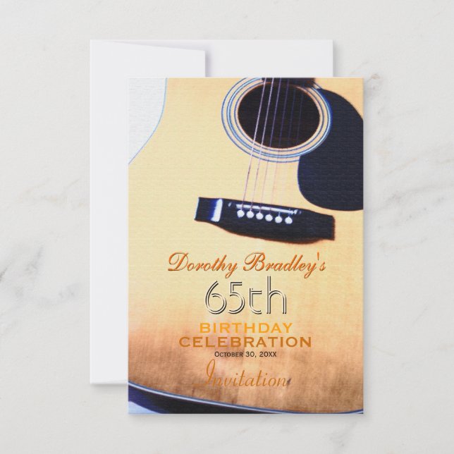 Folk Guitar 65th Birthday Celebration Custom Inv Invitation (Front)