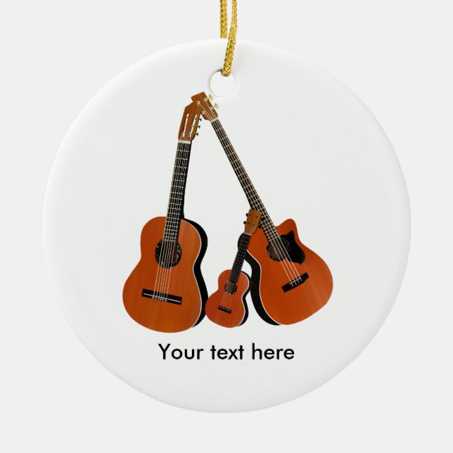 Folk Guitar Acoustic Bass and Ukulele Ceramic Tree Decoration (Front)