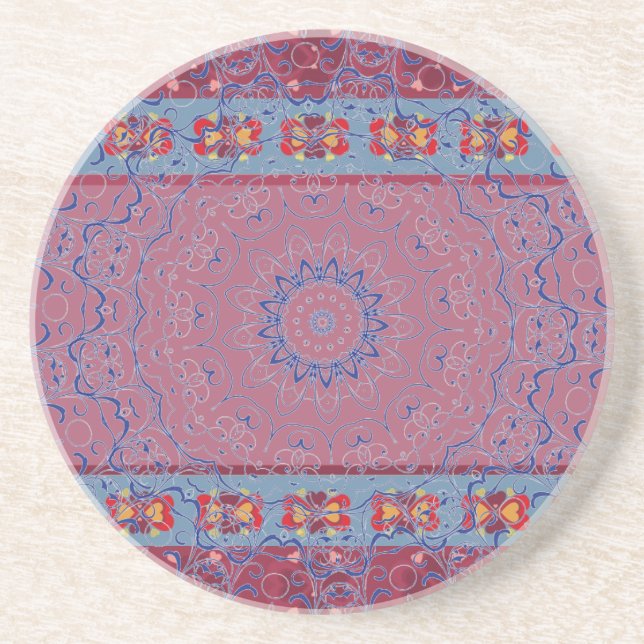 Folk Heart Pattern and Blue Lace Coaster (Front)