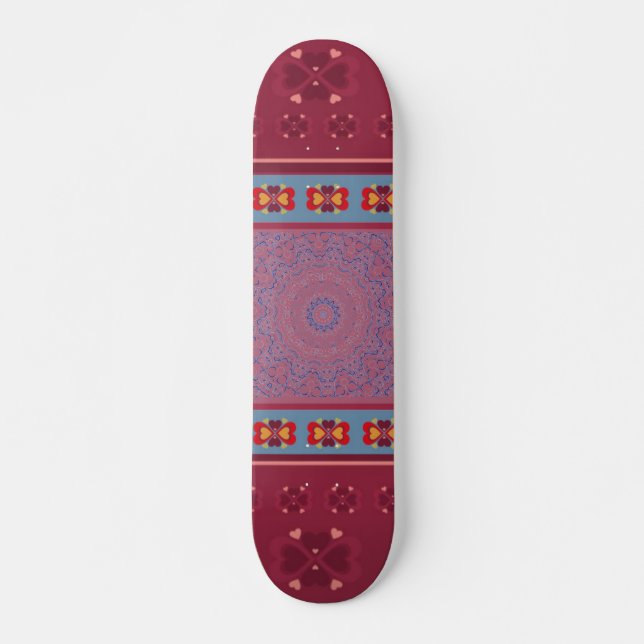 Folk Heart Pattern and Blue Lace Skateboard (Front)
