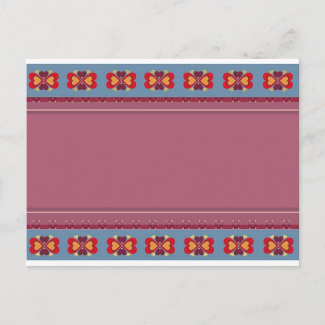 Folk Heart Pattern Postcard (Front)