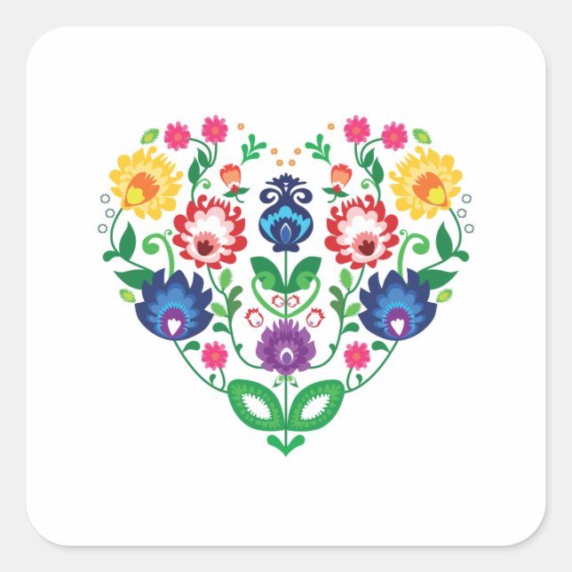 Folk heart square sticker (Front)