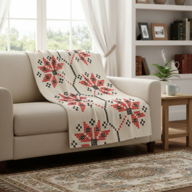 Folk-Inspired Home Decor Fleece Blanket (Creator Uploaded)
