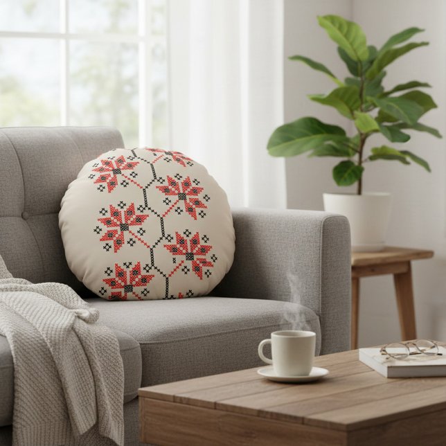Folk-Inspired Home Decor Round Cushion (Creator Uploaded)