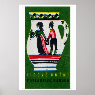 Folk Jug Design Matchbox Art Print, Czech Vintage Poster