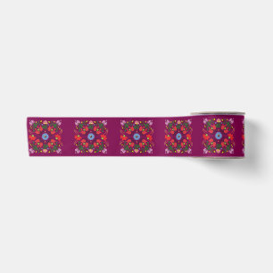 Folk Matyo Abstract Floral Pattern  Satin Ribbon