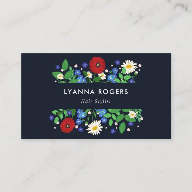 Folk Meadow - Poppies & Daisies Business Card (Front)